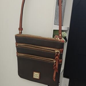 Dooney & Bourke Dark Brown Crossbody Bag with Gold Accents